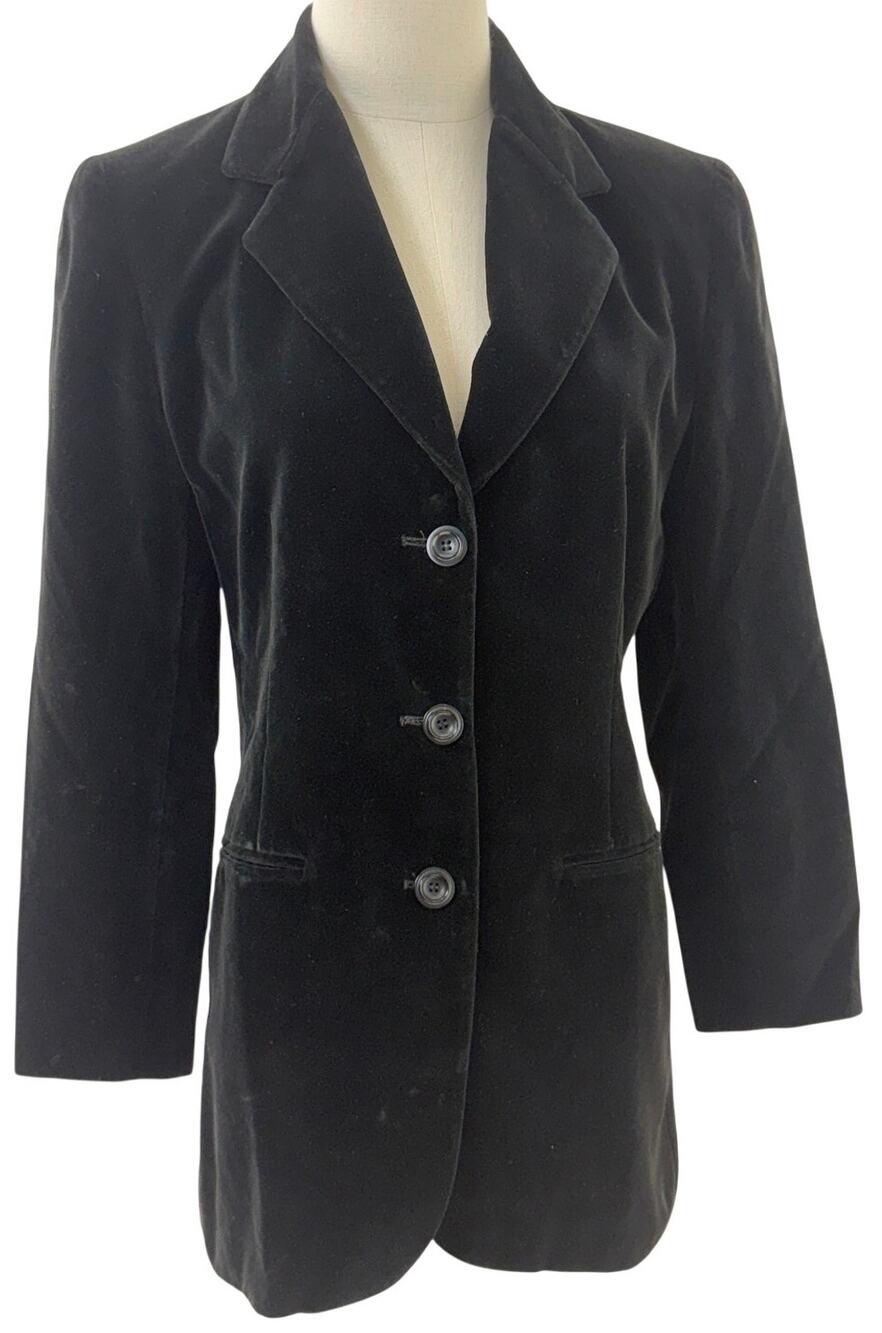 Vintage 90s Philippe Adec Paris Women's 4 Black Velour Blazer USA Made